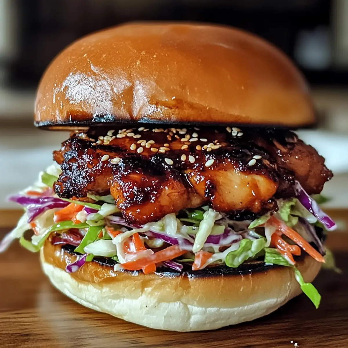 Koreanisches BBQ-Hühnchen-Sandwich mit knusprigem Slaw