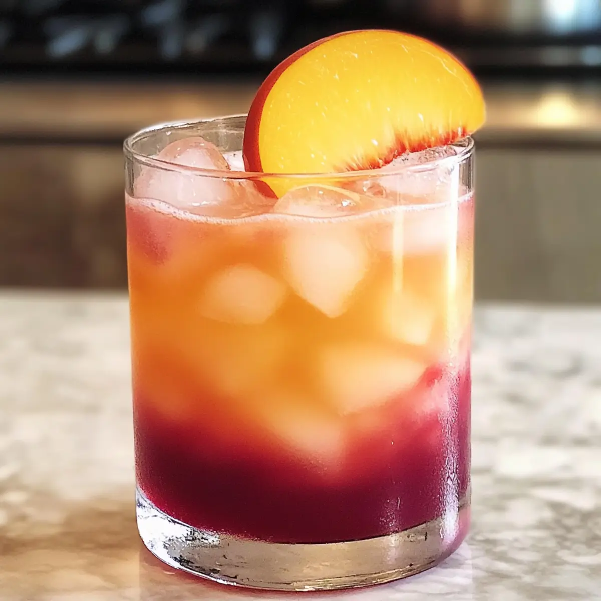 Schichtiger Pfirsich-Cocktail für heiße Sommertage