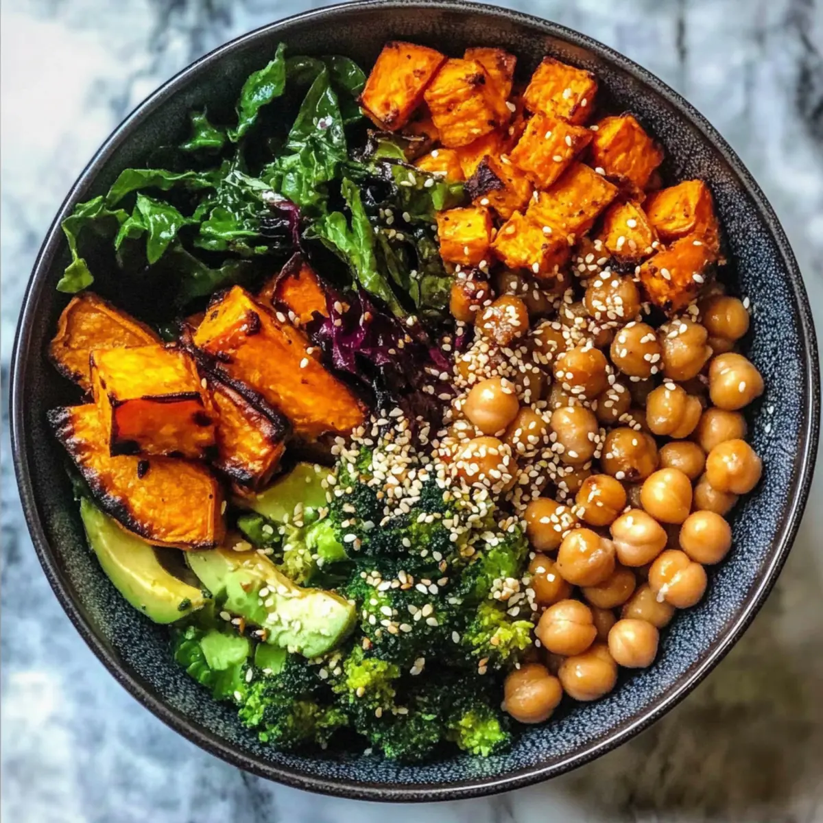 Miso-glasierte Süßkartoffel-Buddha-Schüssel für Veganer