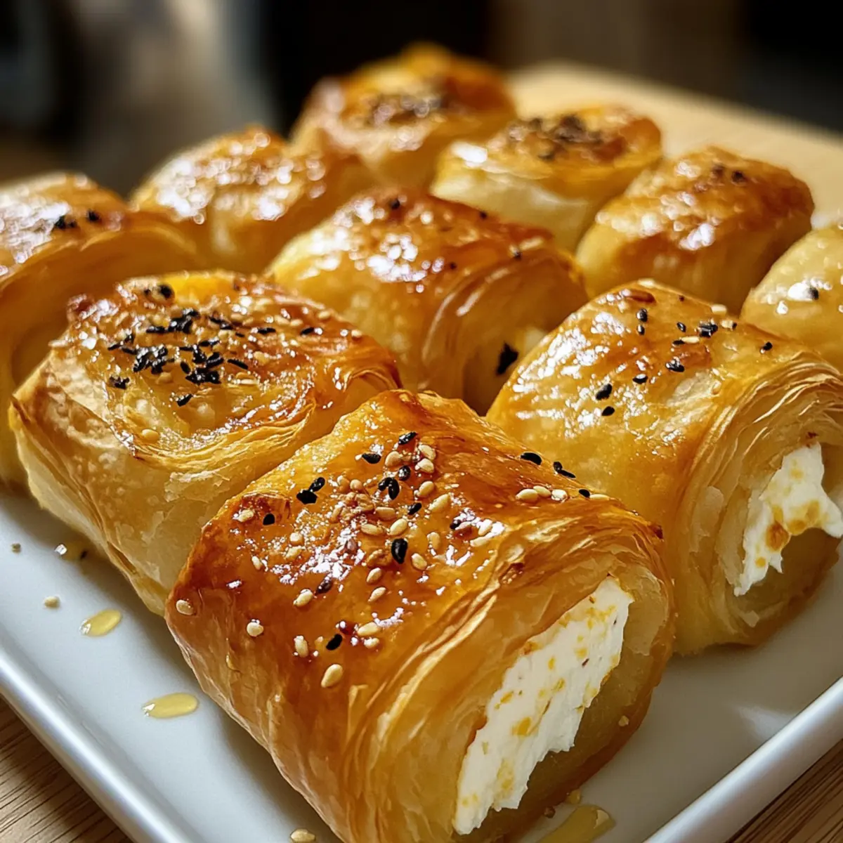 Ofen-gebackene Feta-Rollen mit Chili-Honig genießen