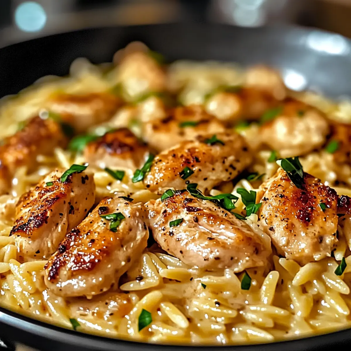Ein-Topf Cajun Hähnchen Alfredo Orzo für Genuss pur