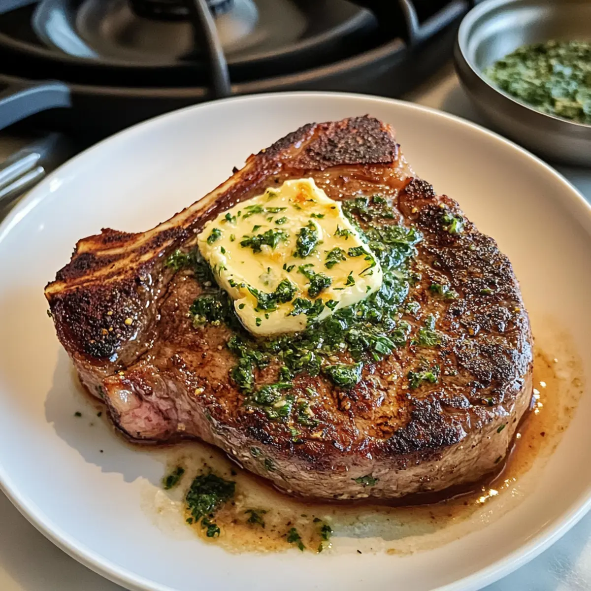 Perfektes in der Pfanne gebratenes Steak mit Knoblauchbutter