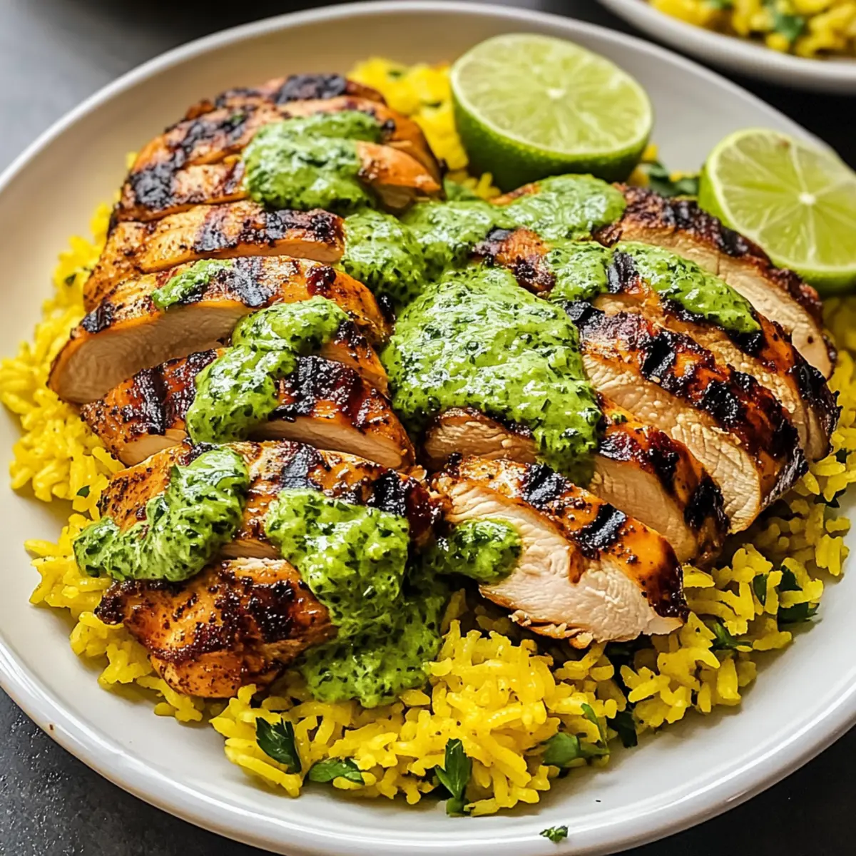 Peruanisches Hähnchen und Reis mit grüner Sauce