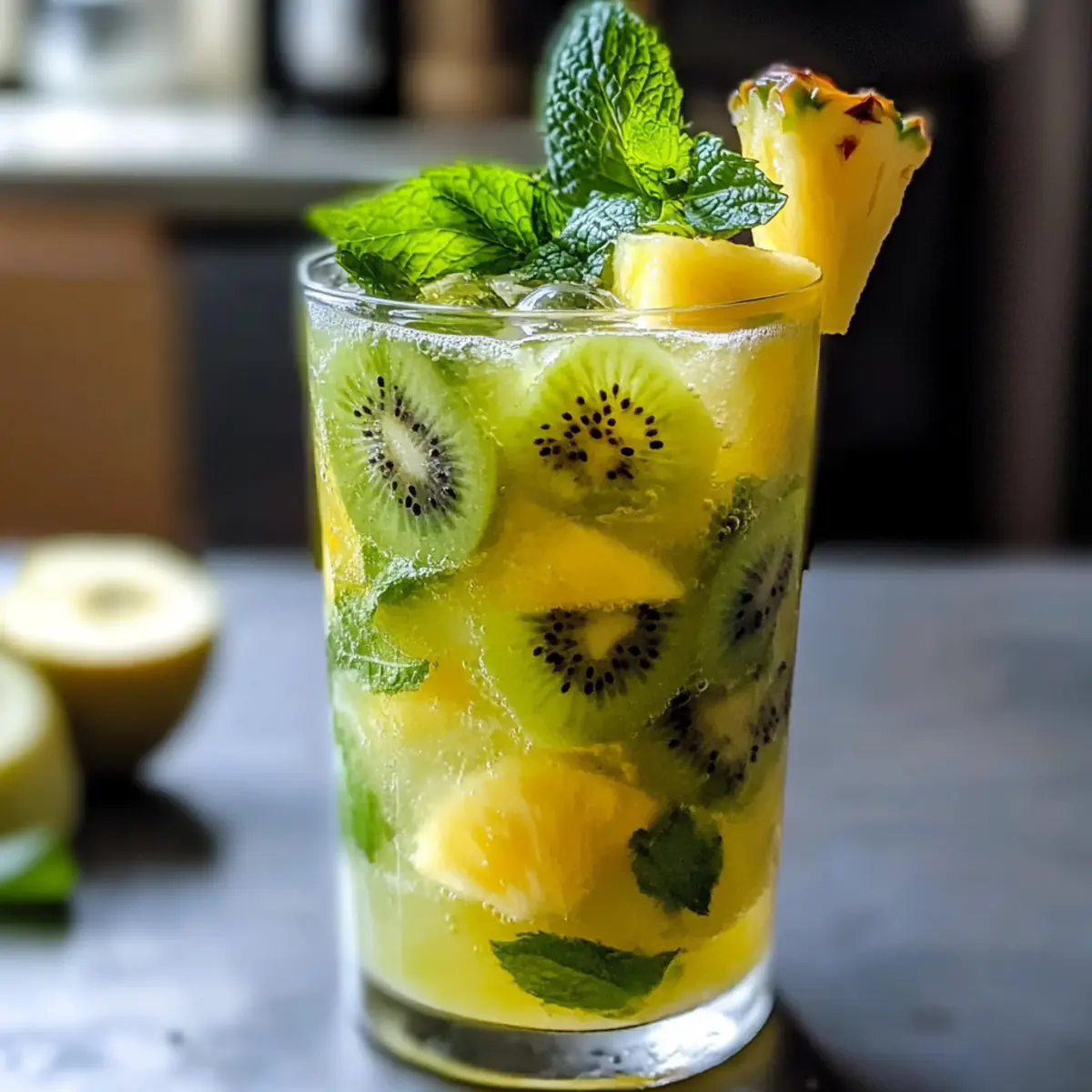 Frischer Ananas Kiwi Mojito ohne Zucker