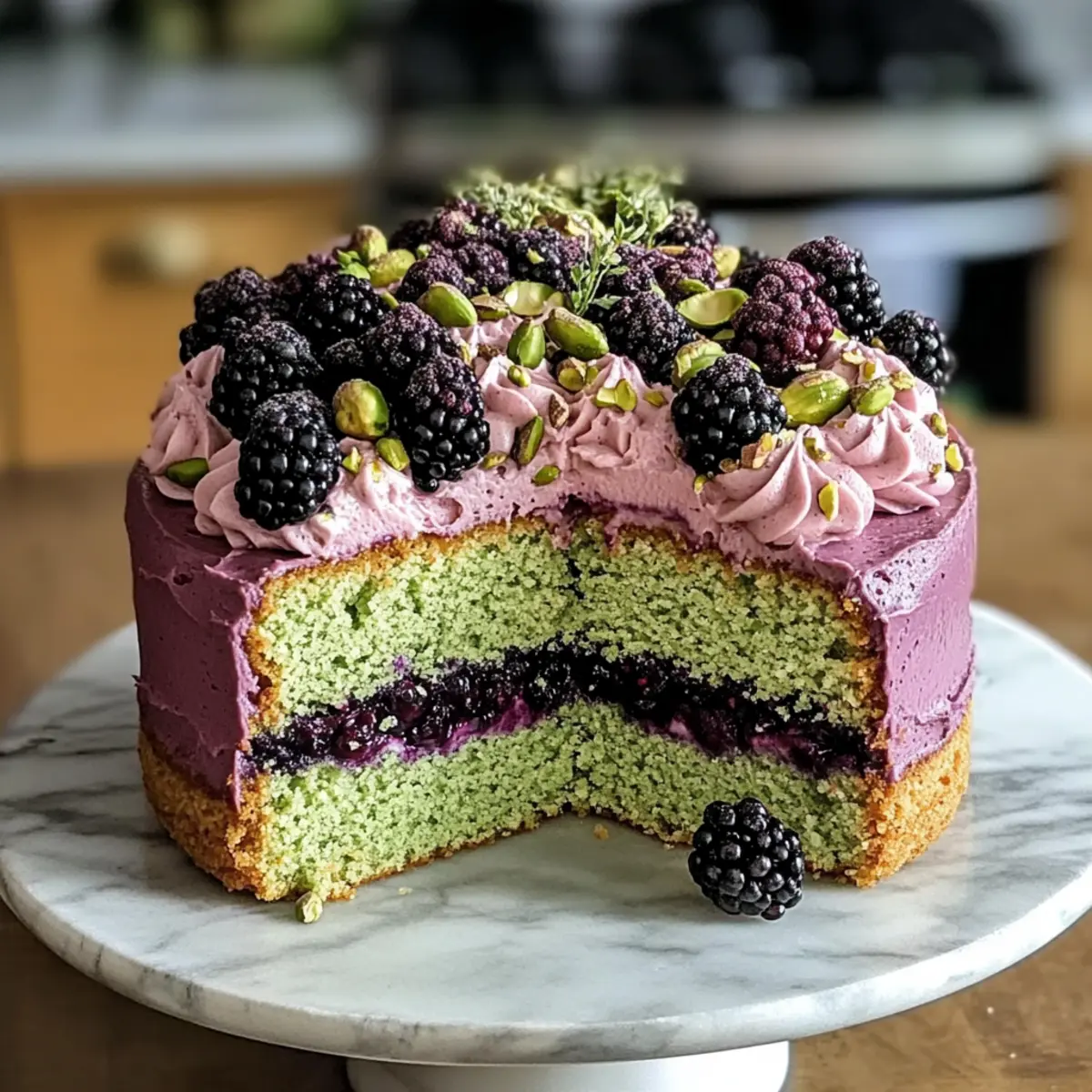 Pistazien- und Brombeer-Olivenölkuchen für Feinschmecker