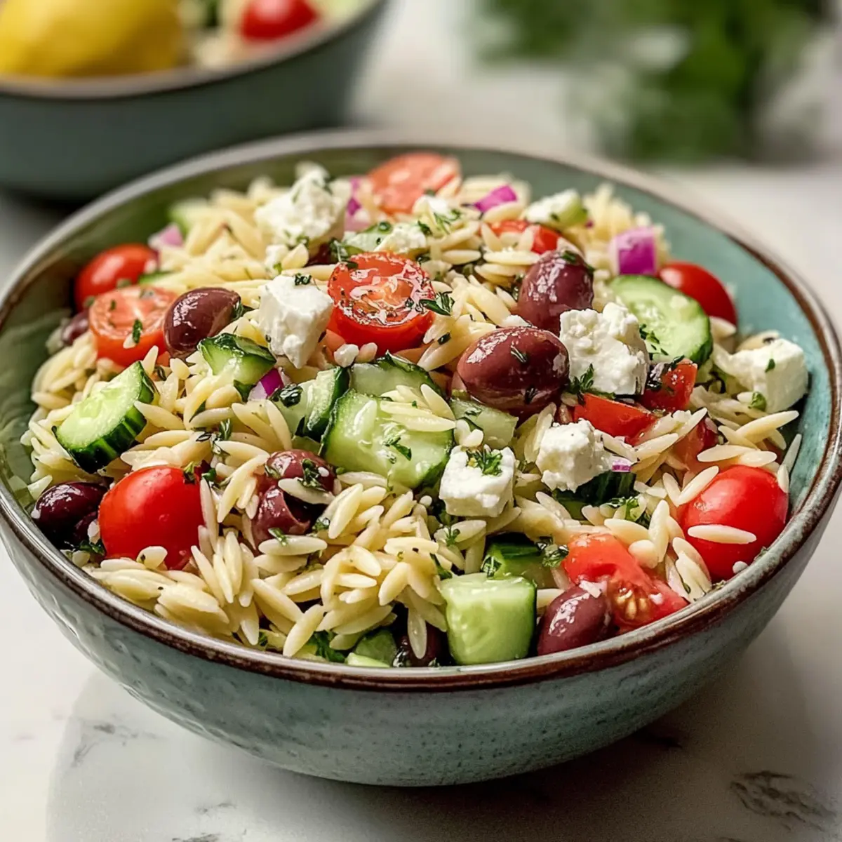 Schneller mediterraner Orzo-Pasta-Salat für den Sommer