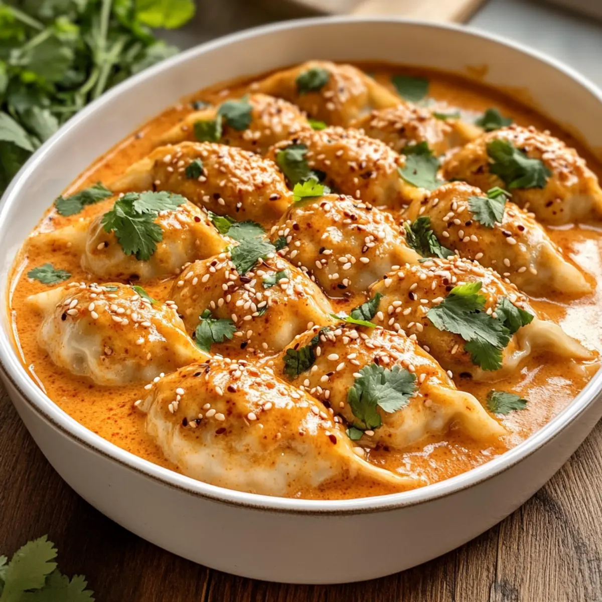 Rote Curry-Teigtaschen in cremiger Kokossoße