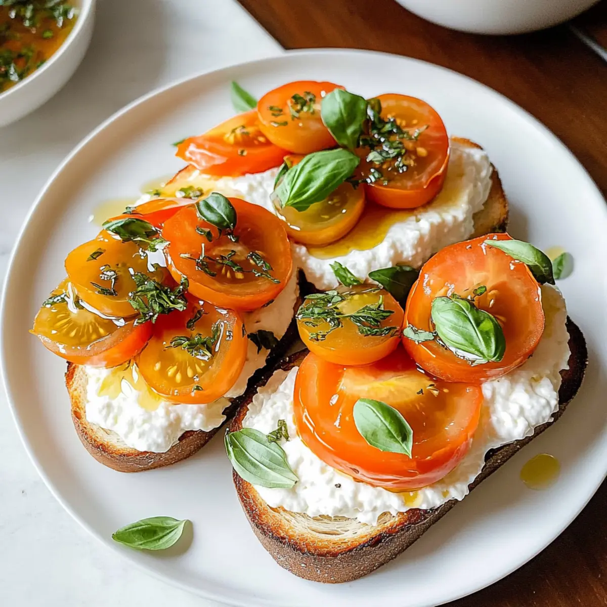Herzhafter aufgeschlagener Hüttenkäse-Toast mit Tomaten