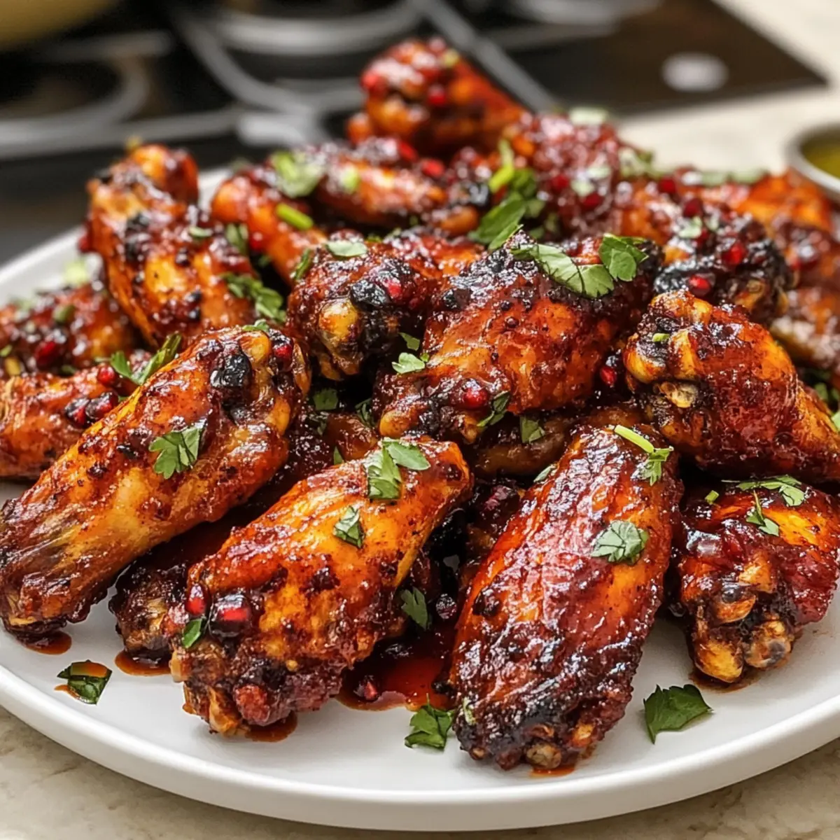 Rauchige Harissa- und Granatapfel-BBQ-Flügel genießen