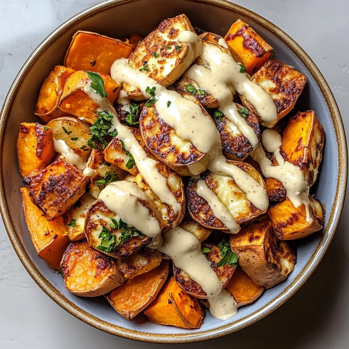 Die Ultimative Halloumi Süßkartoffel Schüssel