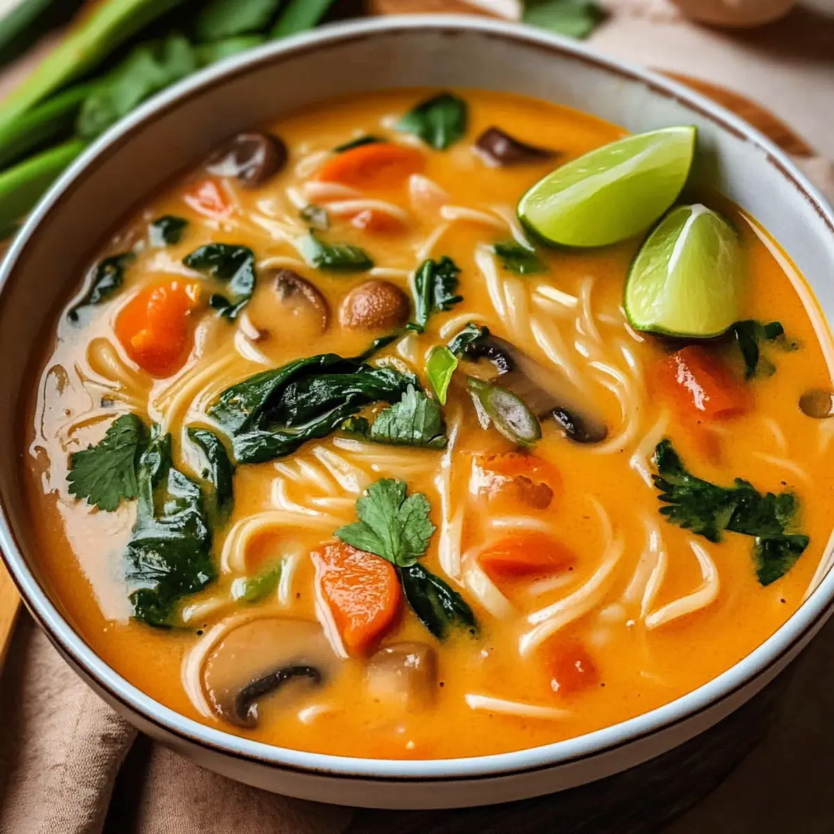 Asiatische Kokos-Curry-Suppe mit Reisnudeln schnell genießen