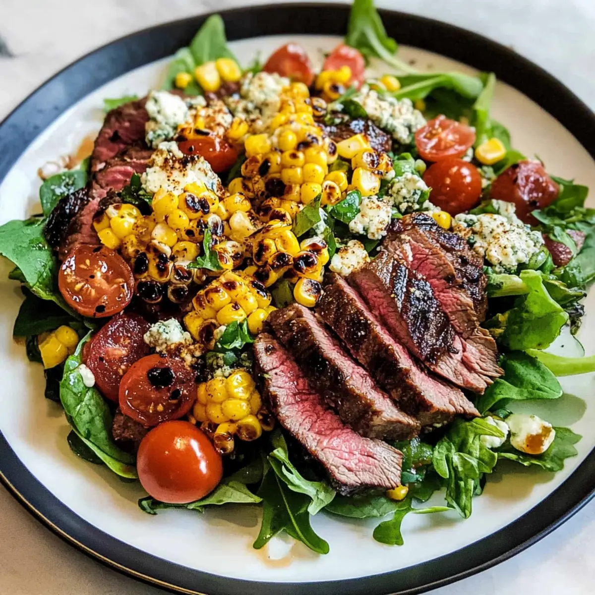 Balsamico Steak Gorgonzola Salat mit gegrilltem Mais