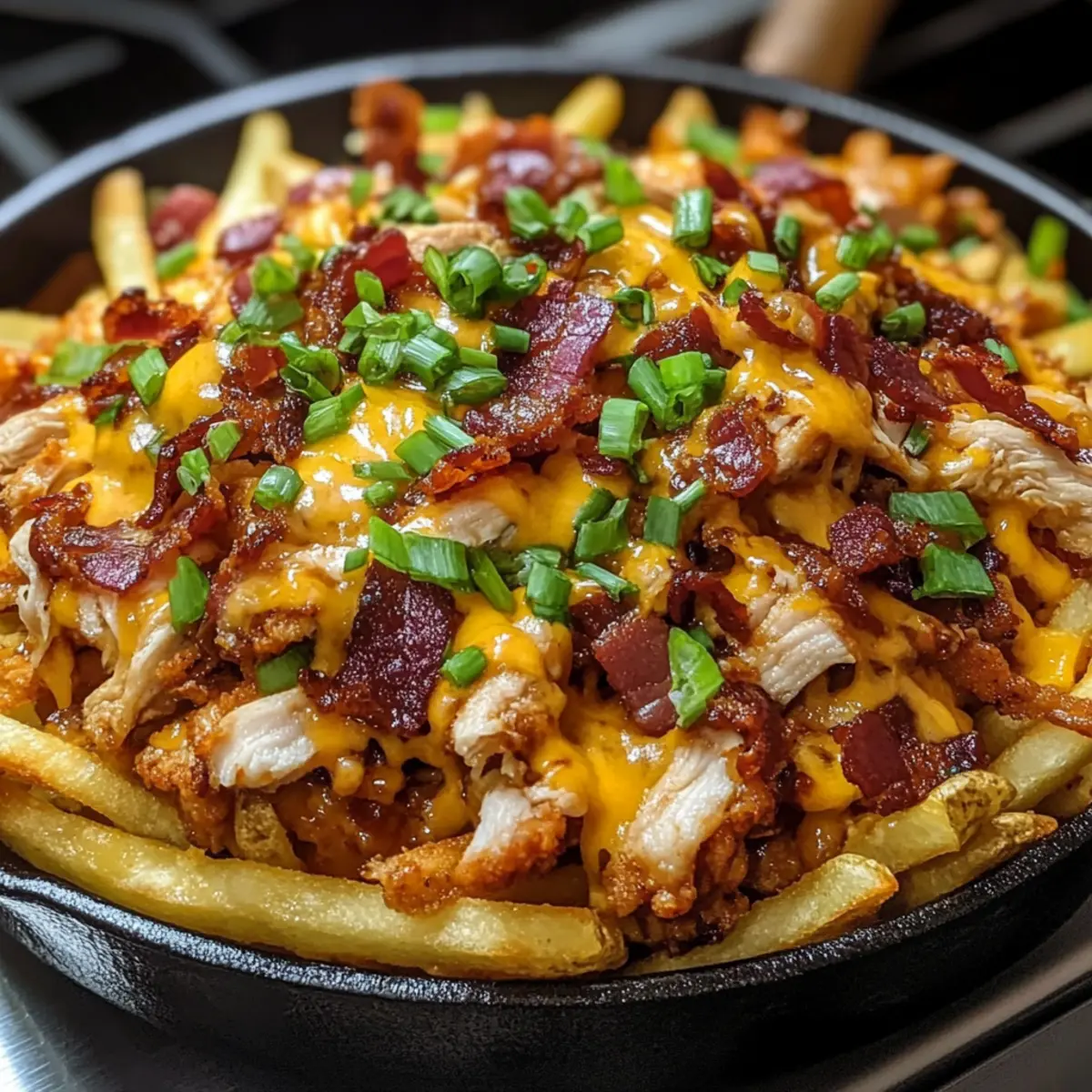 BBQ Hähnchen & Speck Beladene Pommes für den Snackkick