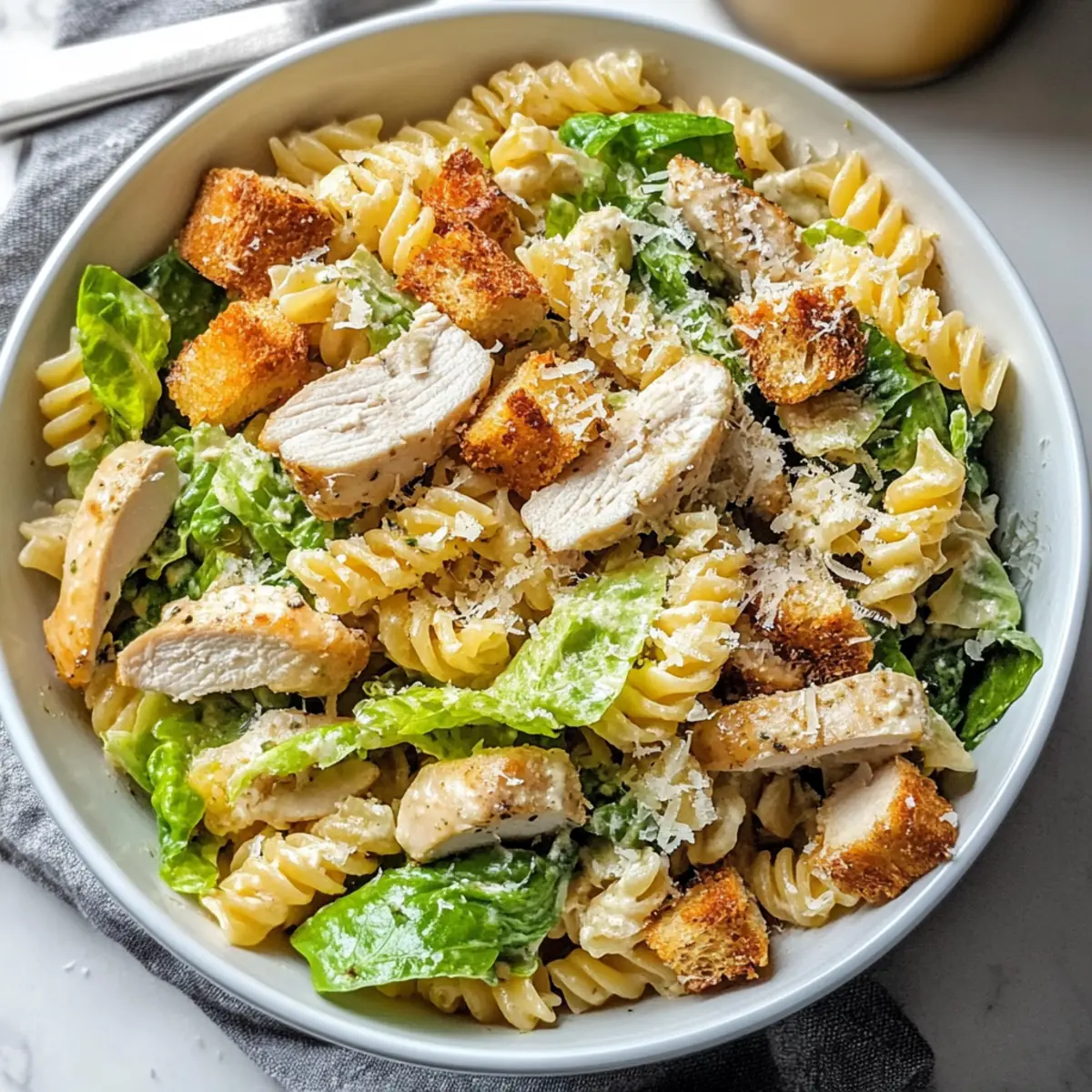 Hähnchen-Caesar-Nudelsalat für jeden Tag