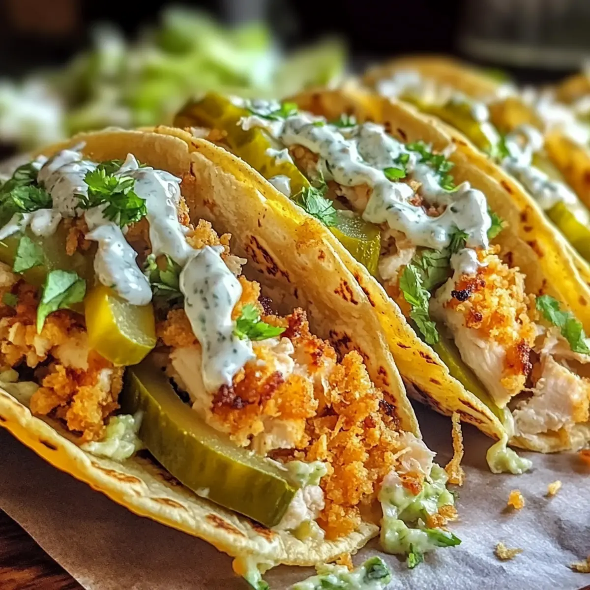 Dillgurken-Ranch-Smashed-Hähnchen-Tacos für Genießer