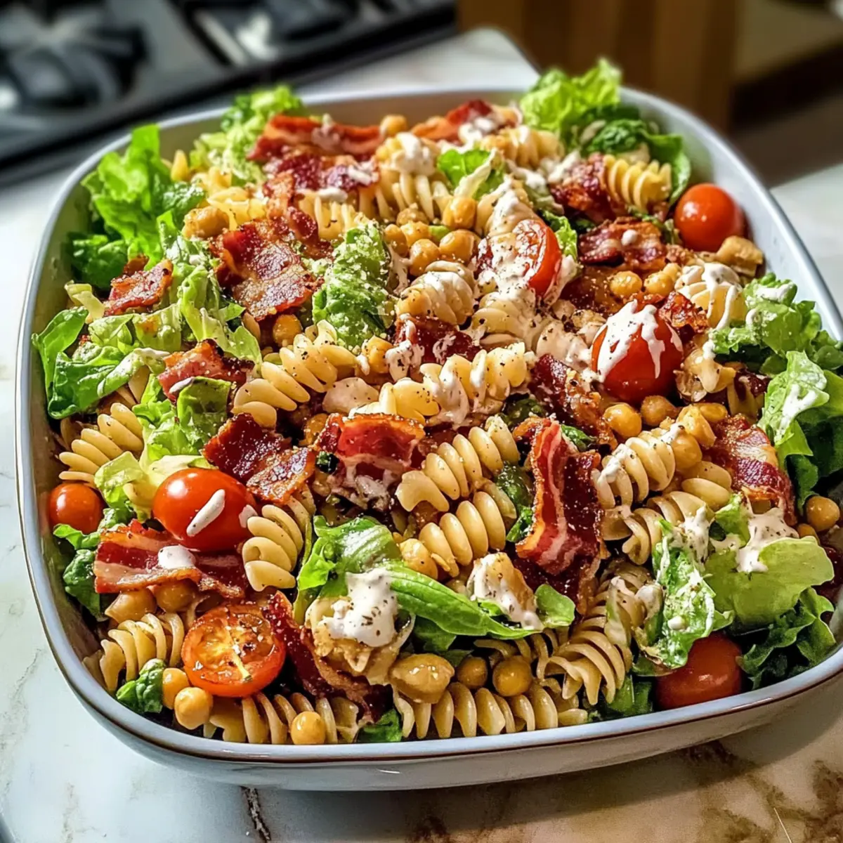 Einfache hochproteinhaltige BLT-Pastasalat für den Genuss