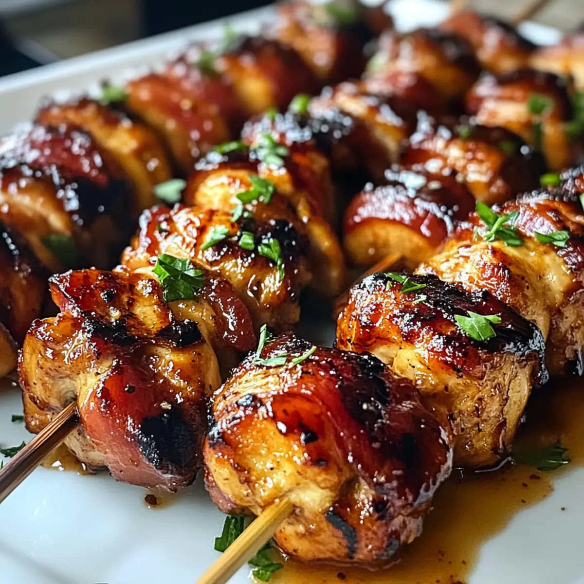 Gegrillte Honig-BBQ-Bacon-Hühnchen Spieße für den Sommer