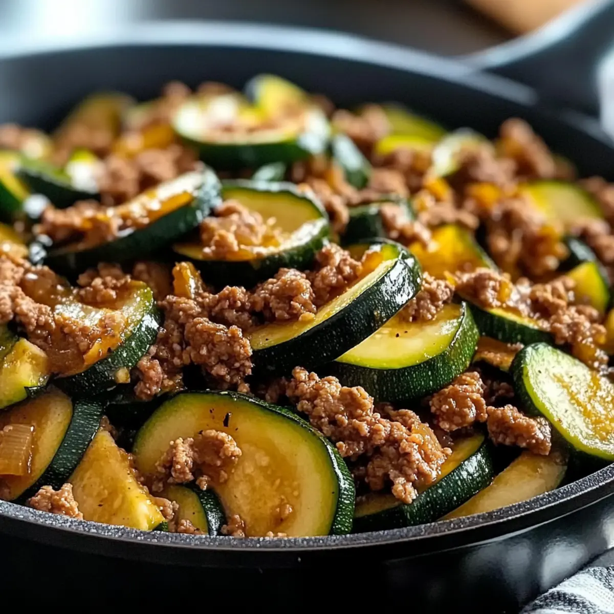 Gesunde ketogene Zucchini-Hackfleisch-Pfanne für Genuss