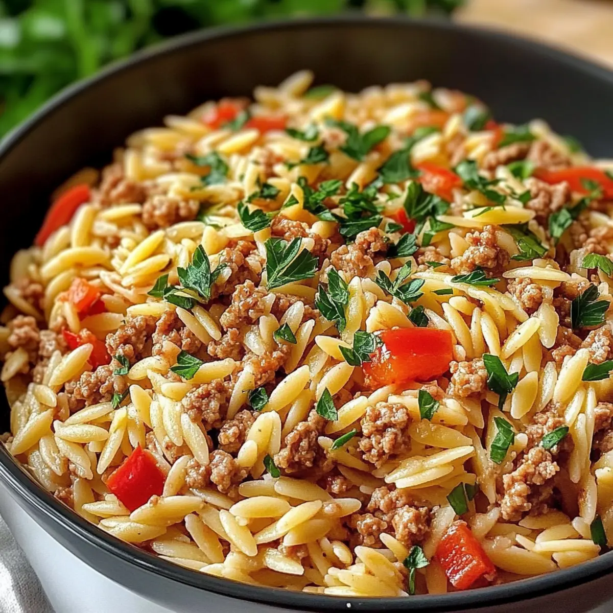 Gesunde Gemüse-Hackfleisch-Orzo in 30 Minuten