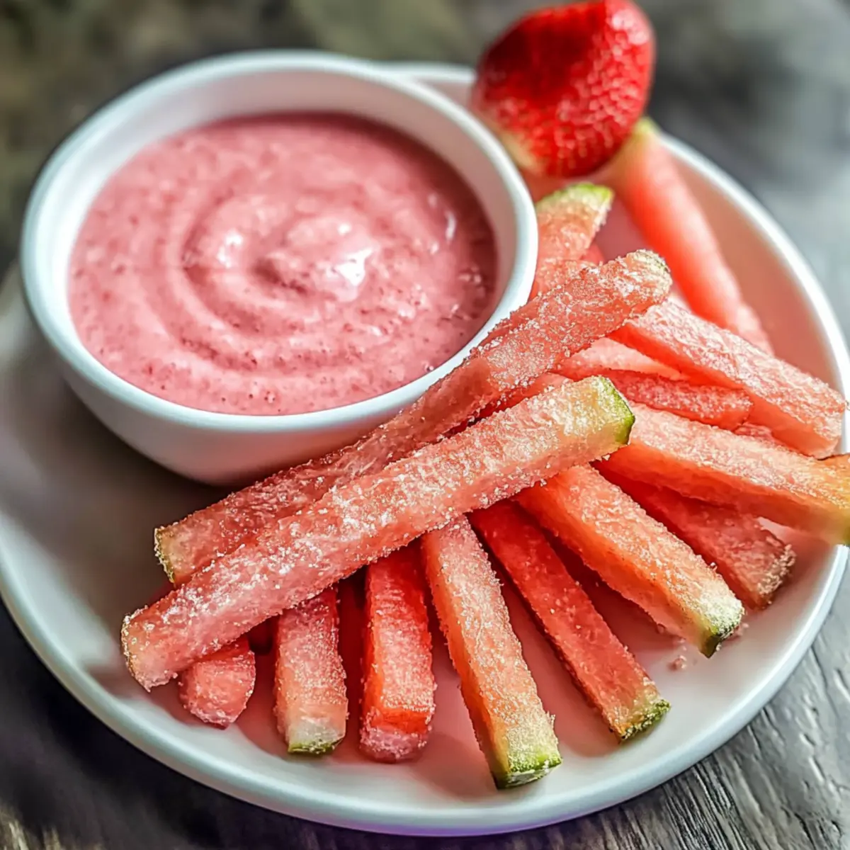 Gesunde Wassermelonen-Pommes mit Erdbeer-Dip