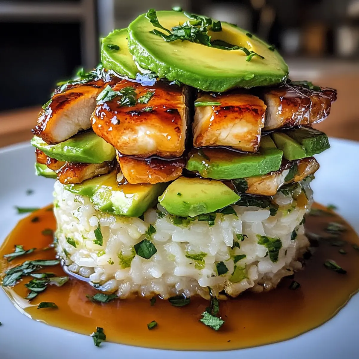 Honig-Limetten-Hühnchen & Avocado-Reis-Stapel schnell genießen