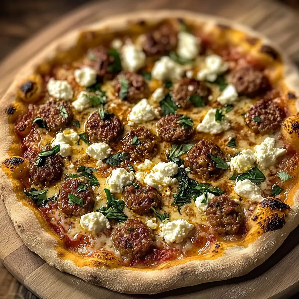 Scharfe Wurst Feta Honig Pizza für Genussmomente