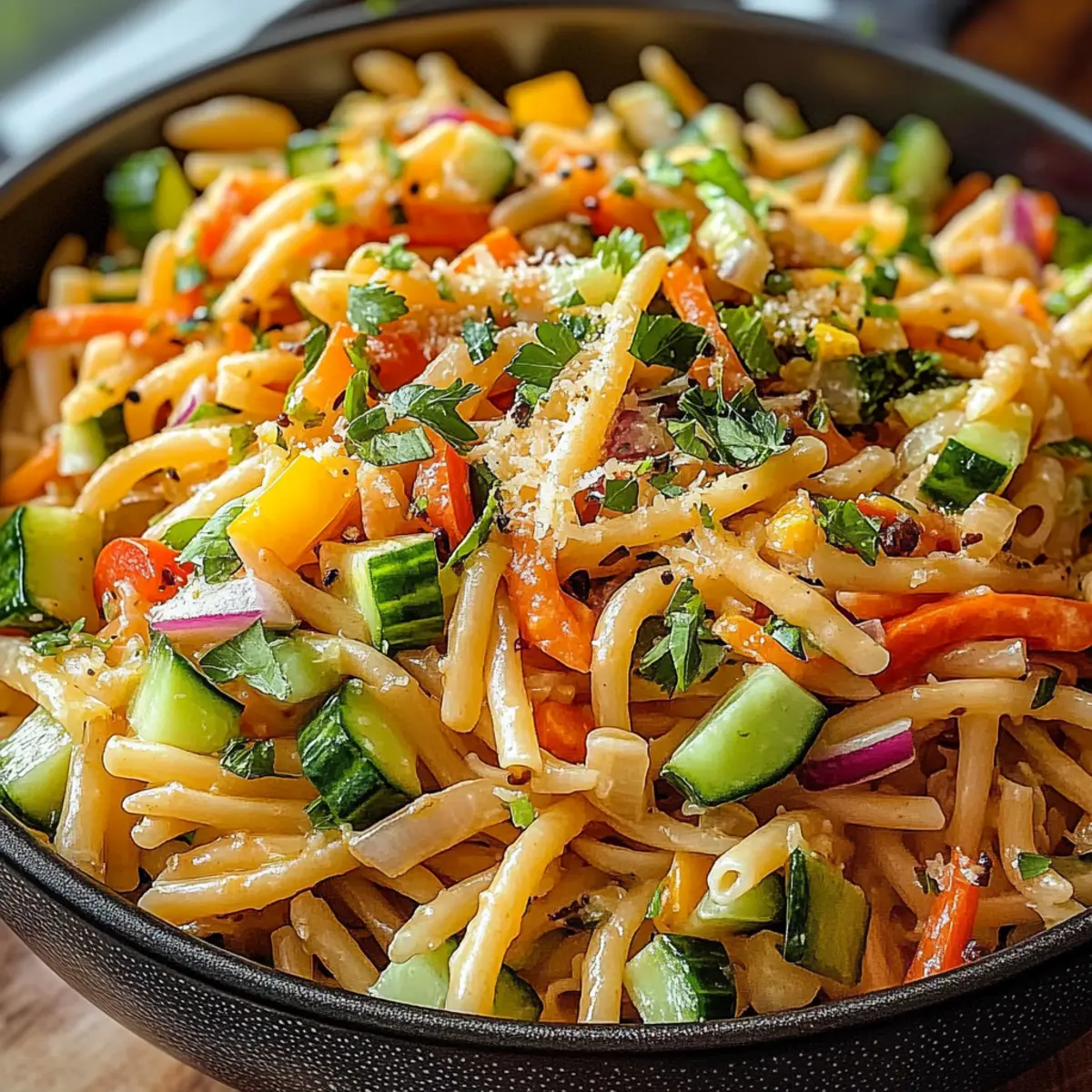 Limetten Crunch Nudelsalat für erfrischende Sommermomente