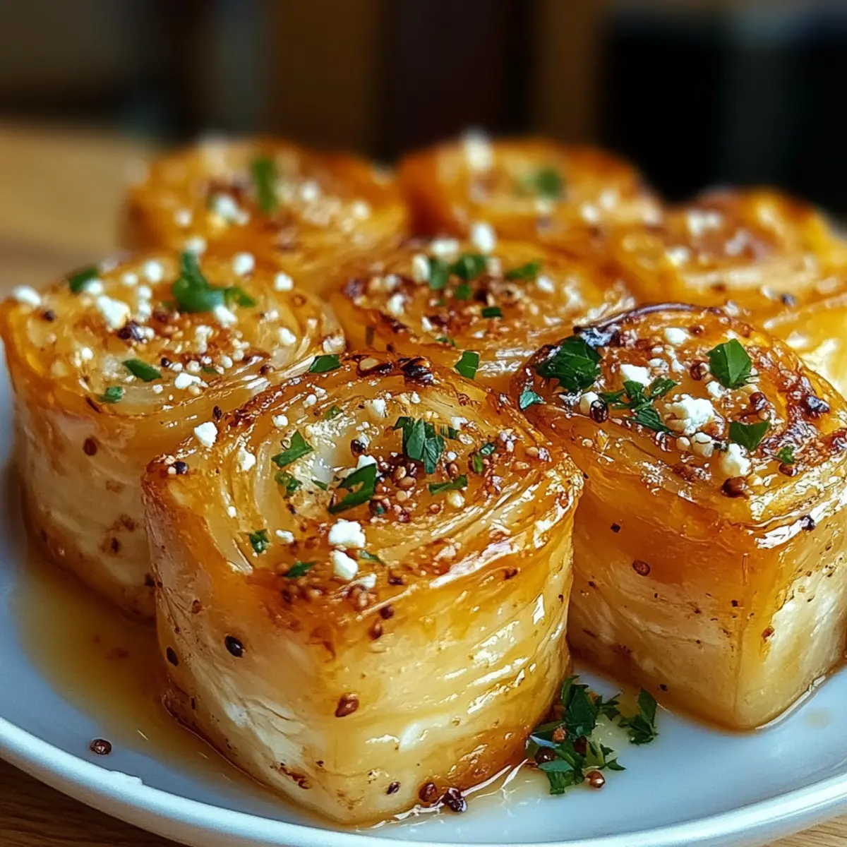 Ofen-gebackene Feta-Rollen mit Chili-Honig genießen
