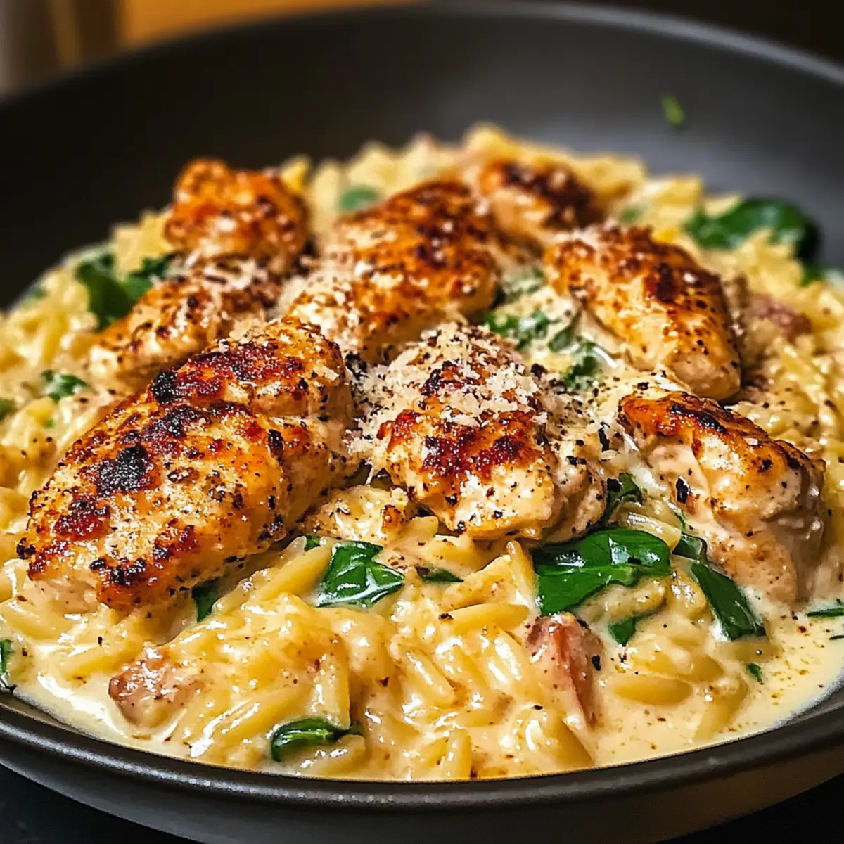 Ein-Topf Cajun-Hühnchen Alfredo Orzo für jeden Abend