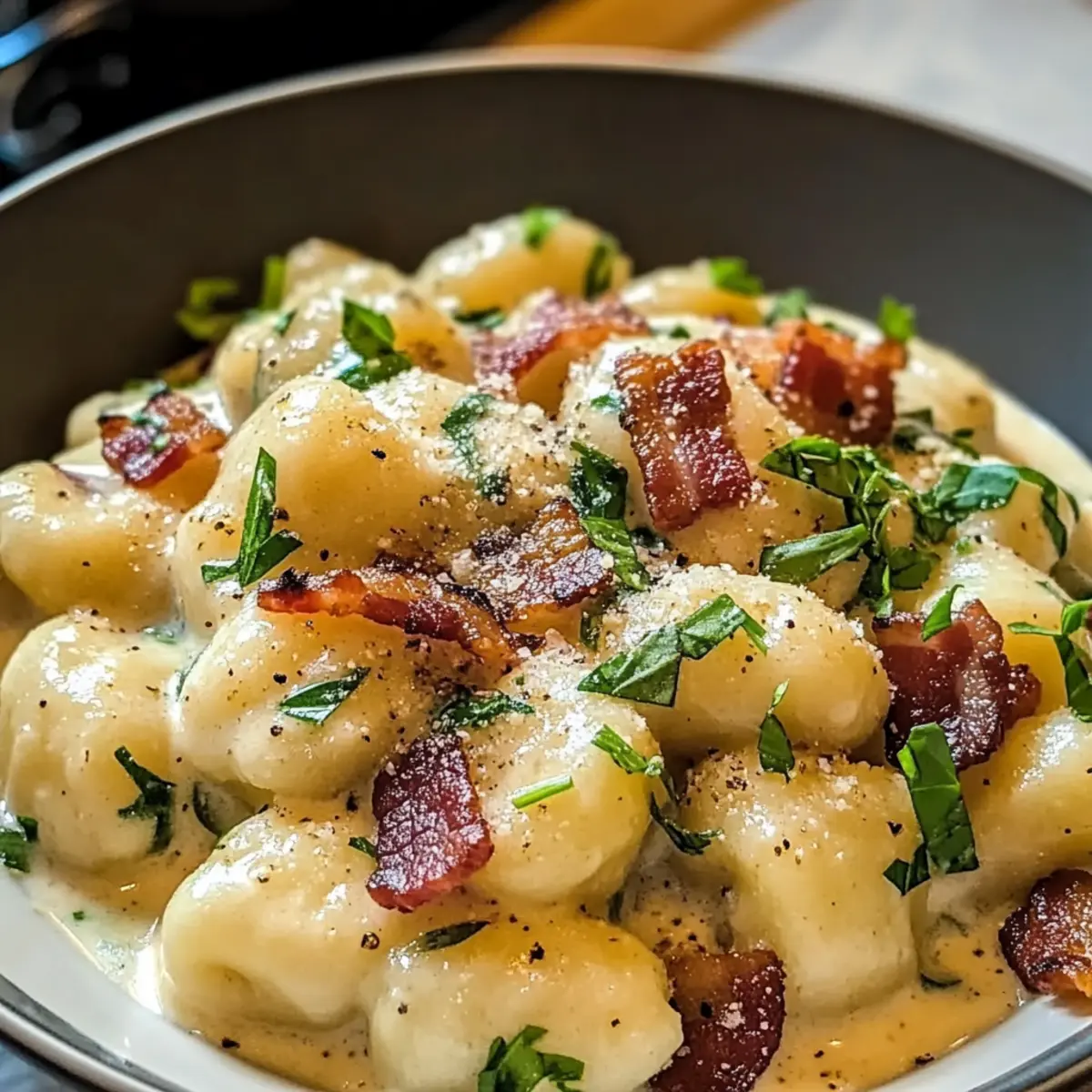 Geröstete Knoblauch-Cremesauce mit Gnocchi genießen