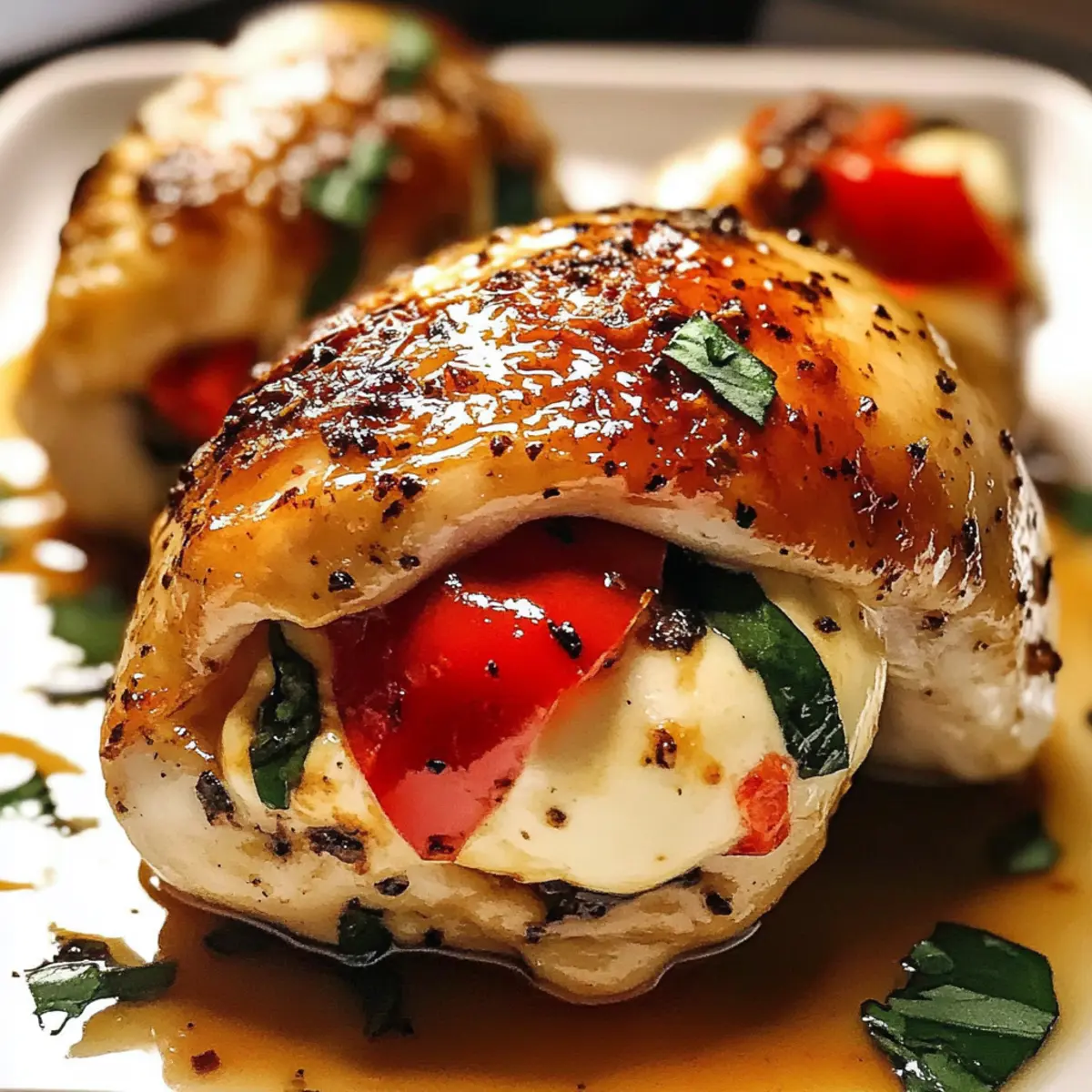 Geröstete rote Paprika & Mozzarella gefülltes Hähnchen einfach genießen