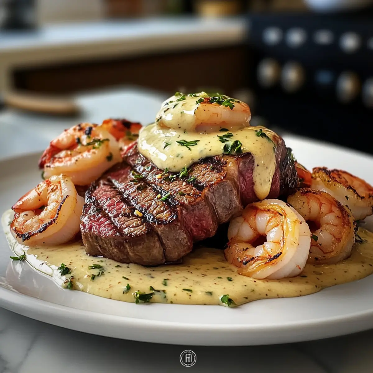 Surf und Turf mit cremiger Knoblauchsauce für Genießer