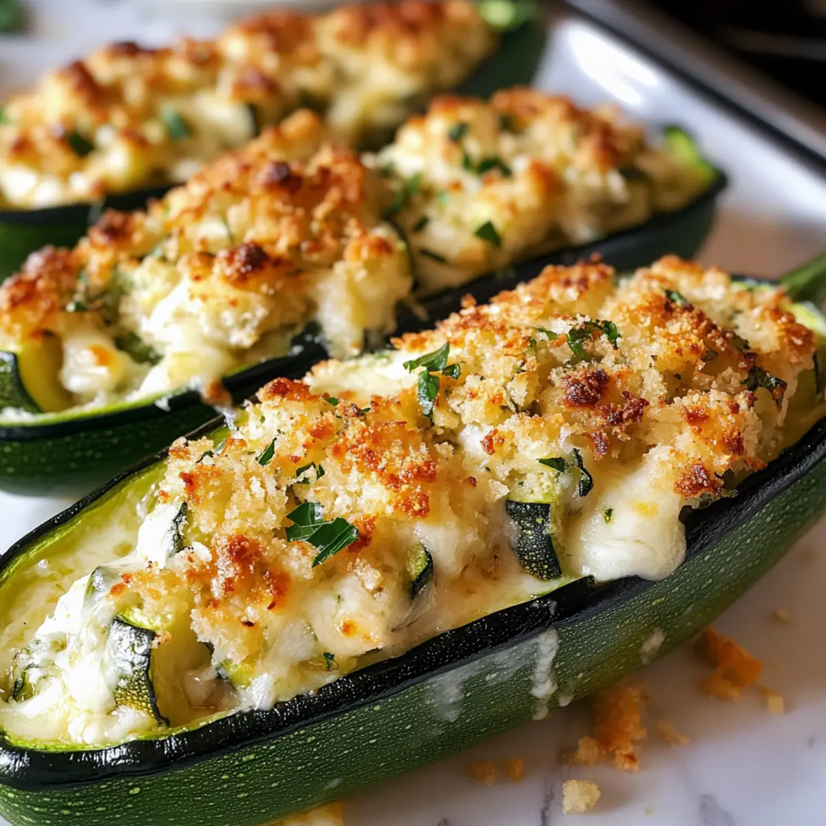 Überbackene gefüllte Zucchini mit mediterranem Flair