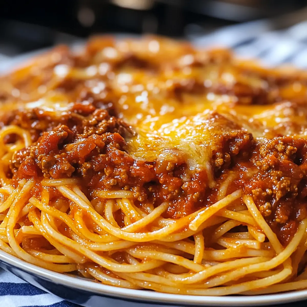 Chicago-Stil Spaghetti mit geschmolzenem Käse