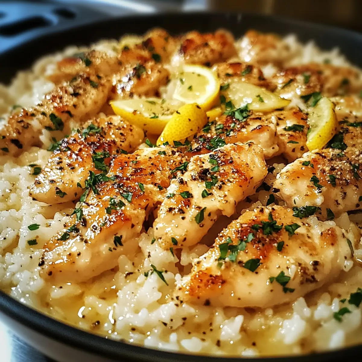 Hühnchen Scampi mit Knoblauch Parmesan Reis für Eilige