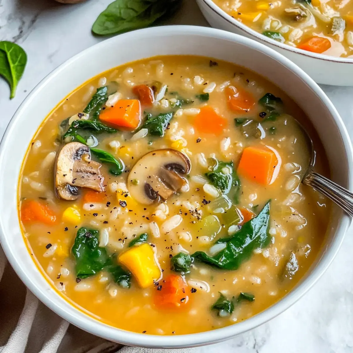 Cremige Pilz-Gemüse-Reis-Suppe für kalte Tage
