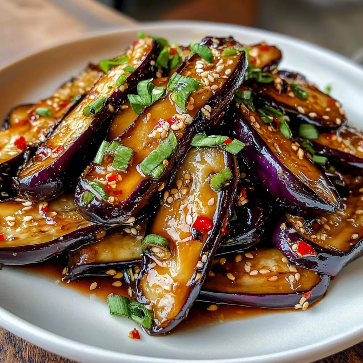 Knusprige Aubergine in Knoblauch-Sojasauce geworfen