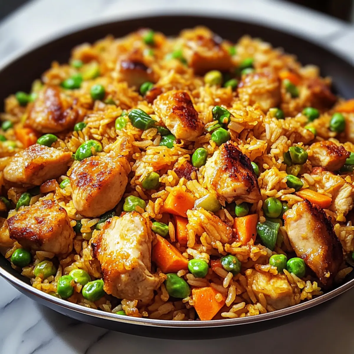 Knuspriger Knoblauch Hähnchen Fried Rice für Eilige