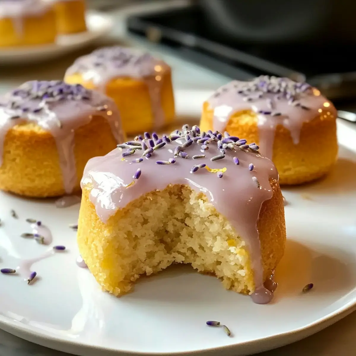 Elegante Mini-Zitronenkuchen mit Lavendelglasur