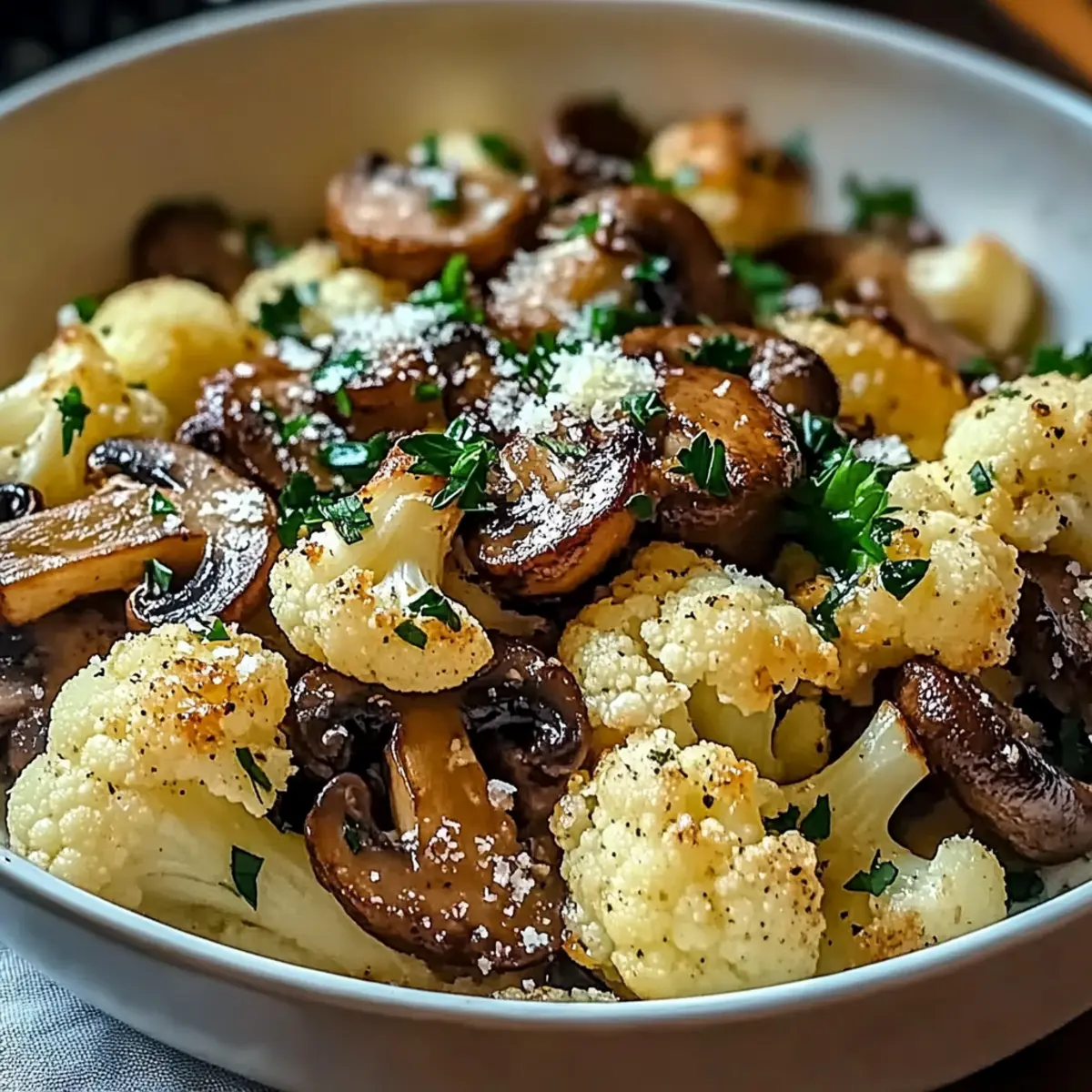 Knoblauch Blumenkohl Pilz Pfanne schnell und einfach