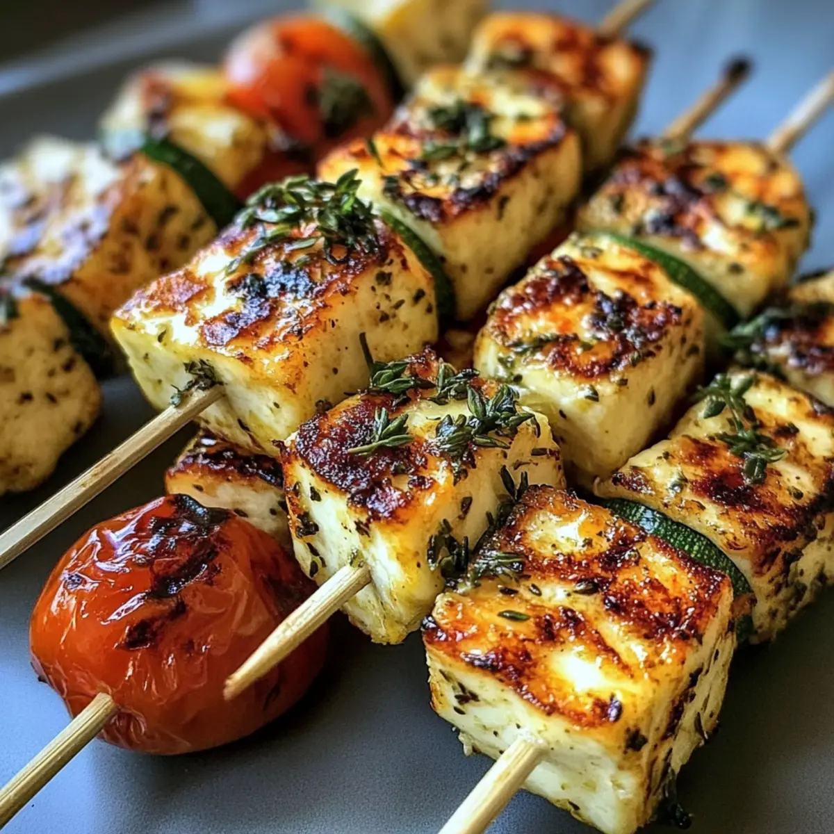 Gegrillte Halloumi-Spieße mit Zitronen-Thymian