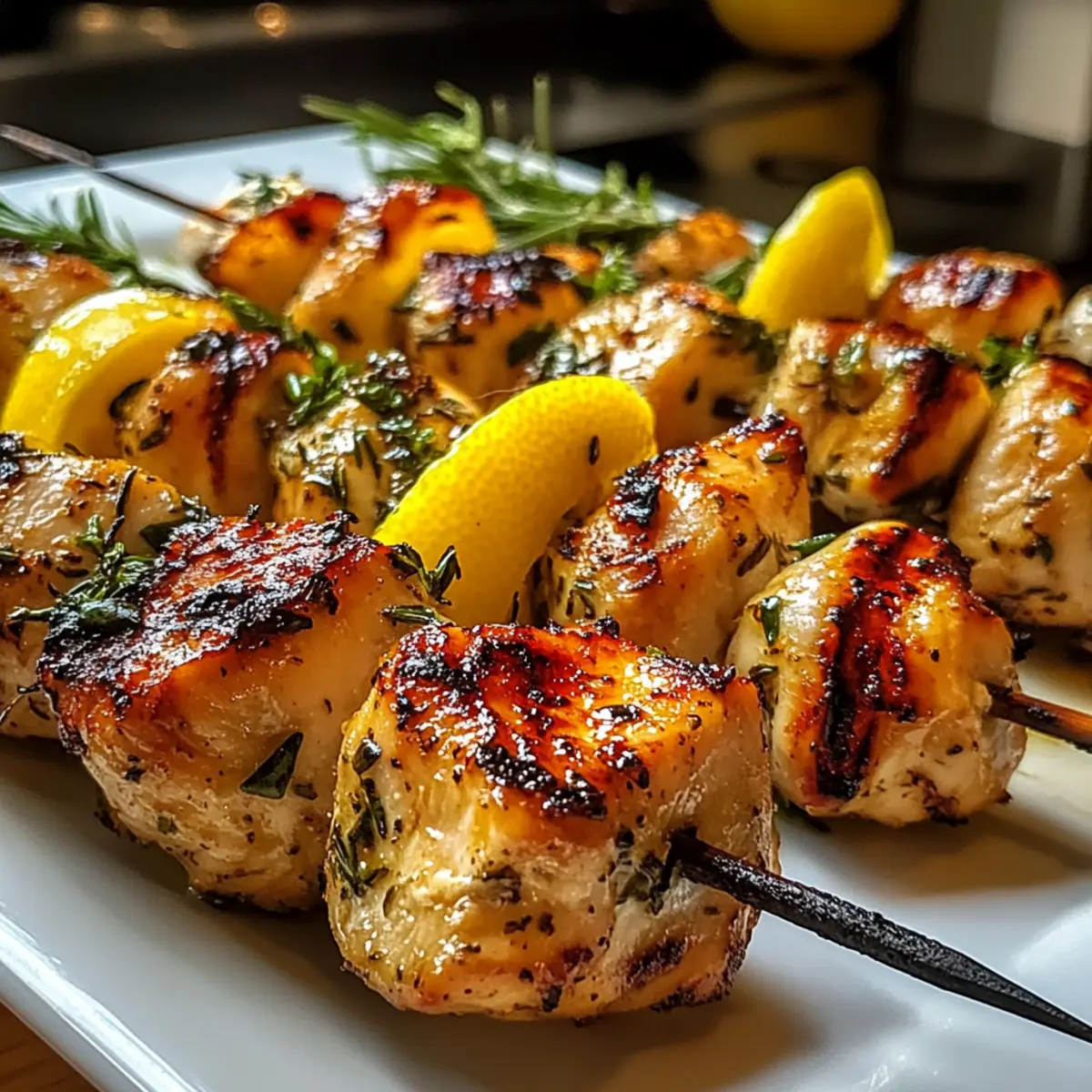 Zitronenkräuter gegrillte Hähnchenspieße für den Sommer