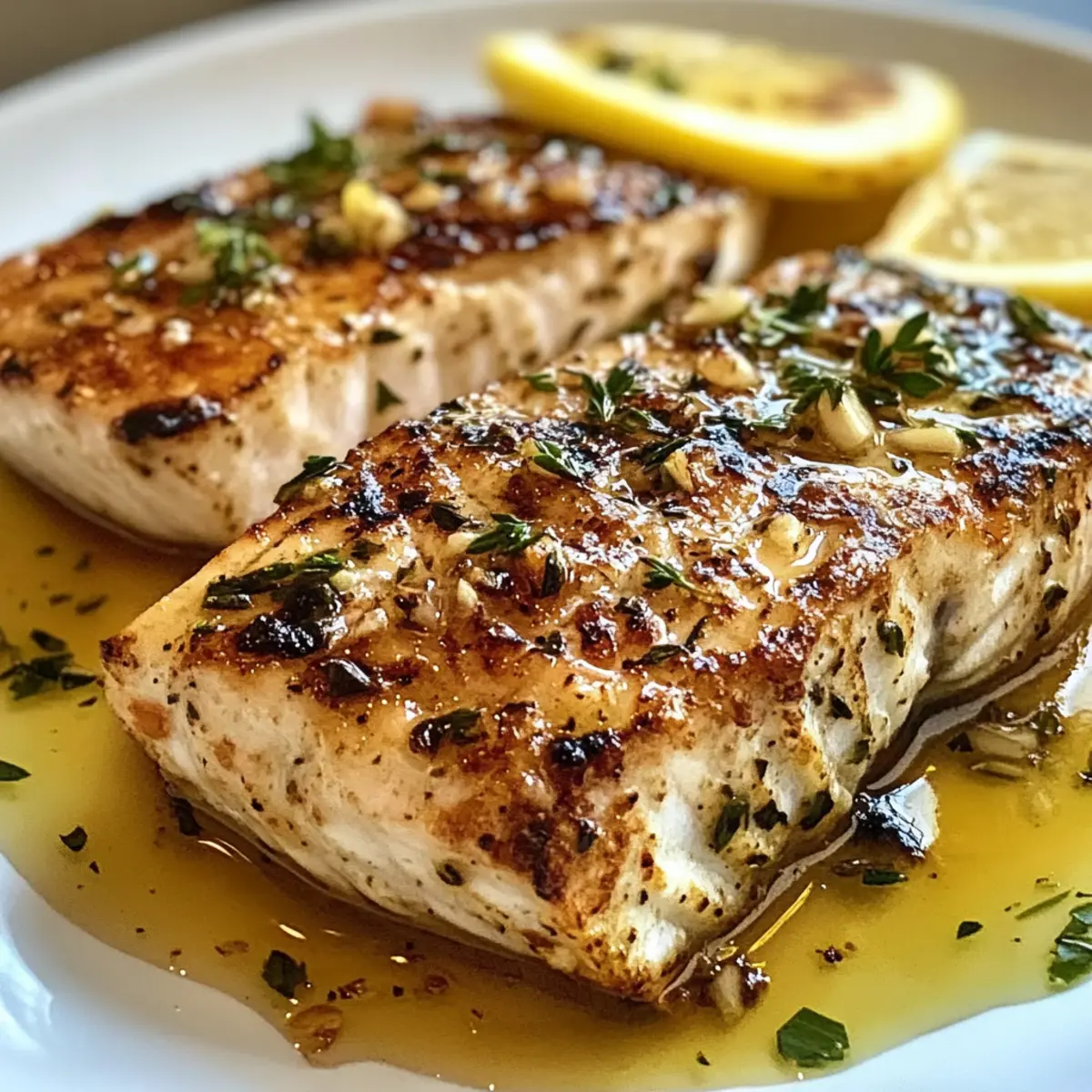 Olivenöl gegrillter Fisch mit Knoblauch und Zitrone