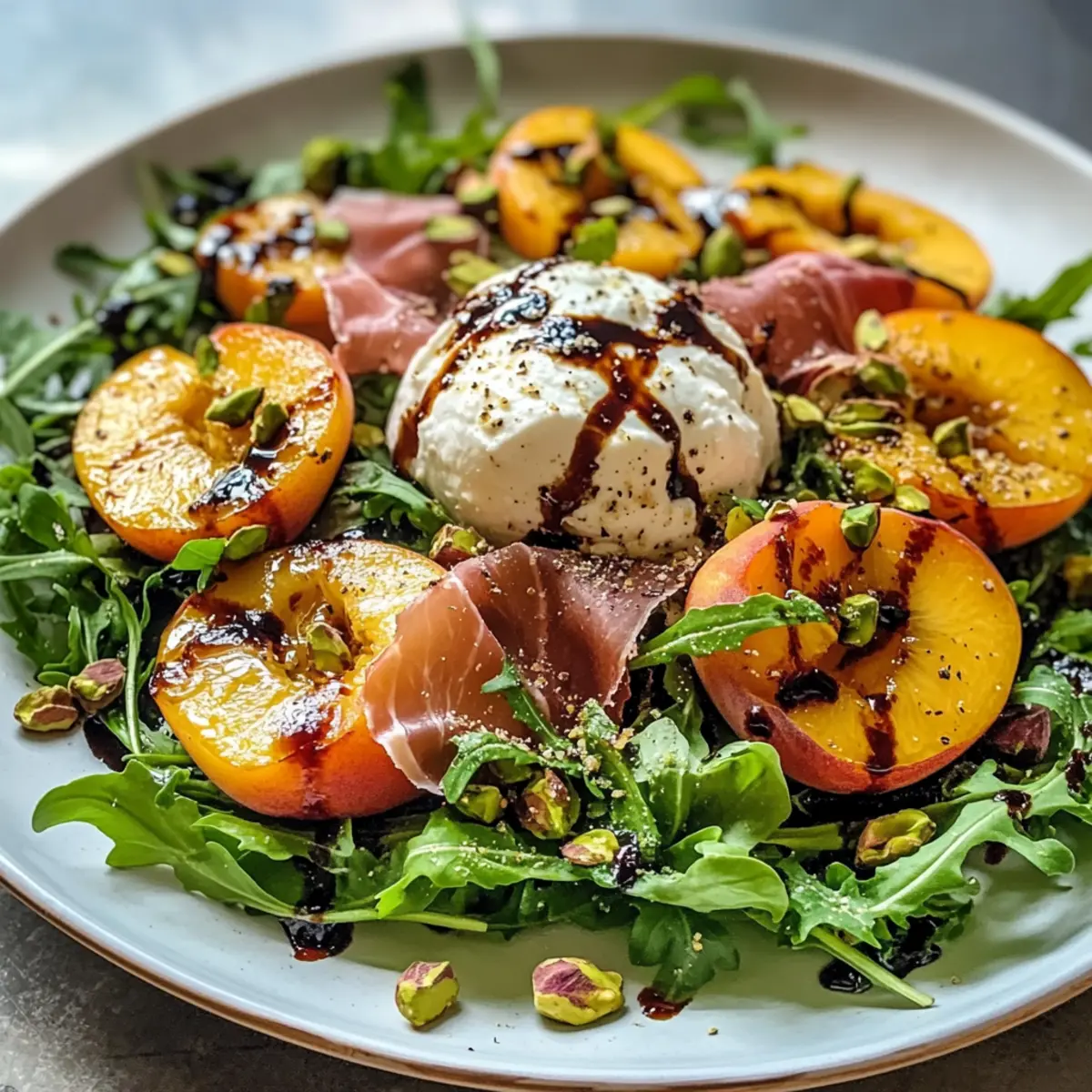 Gerösteter Pfirsichsalat mit Burrata für den Sommer
