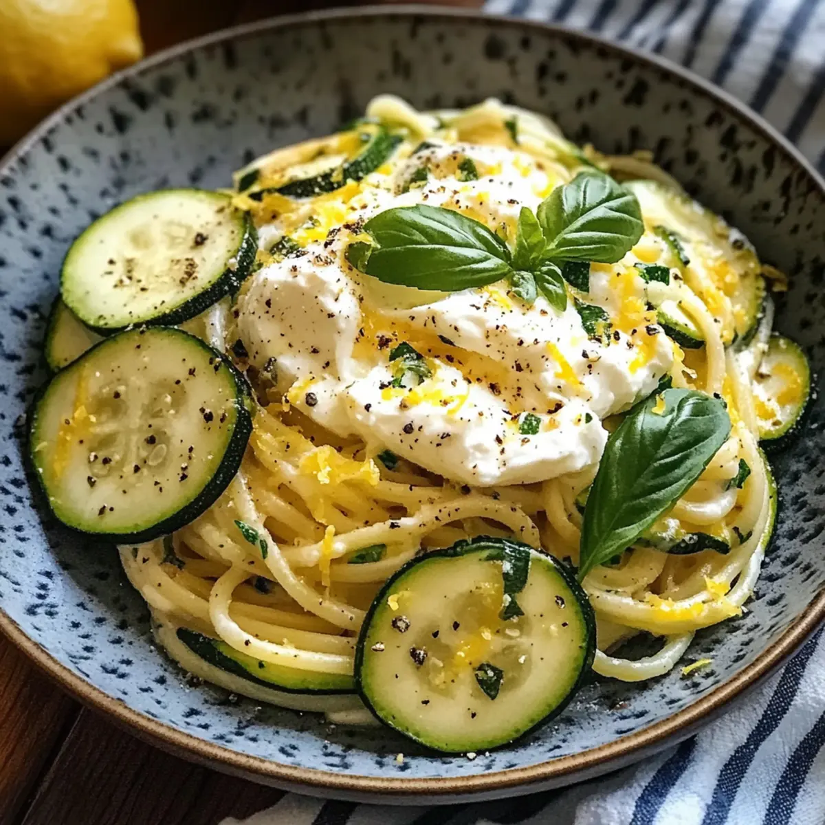 Zitronen Zucchini Pasta mit Burrata für den Sommer