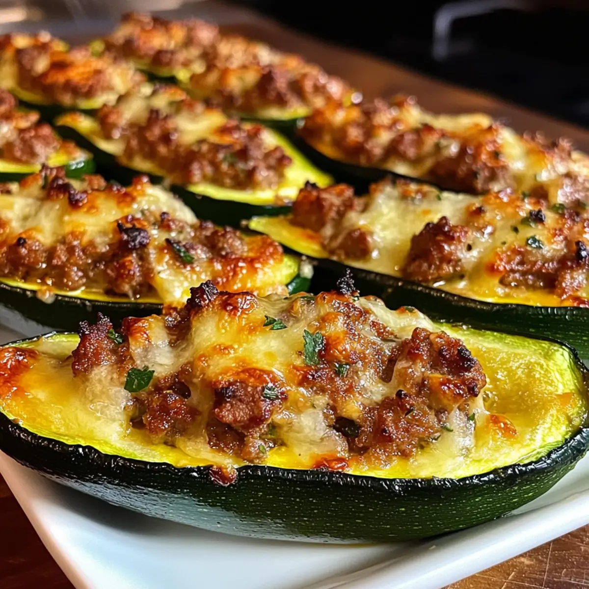 Gefüllte Zucchini-Boote mit italienischer Wurst
