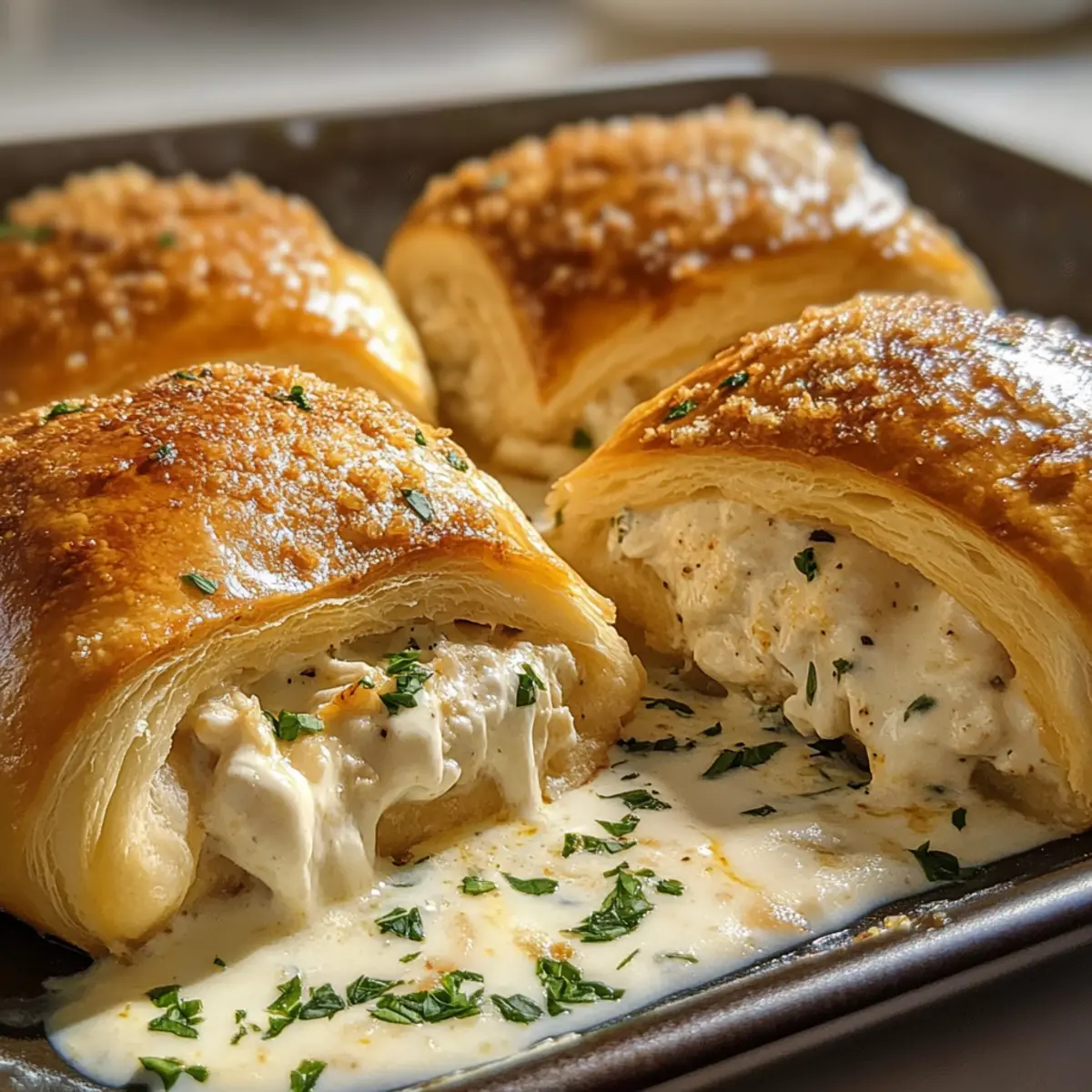 Hühnchenkissen mit cremiger Parmesansauce genießen
