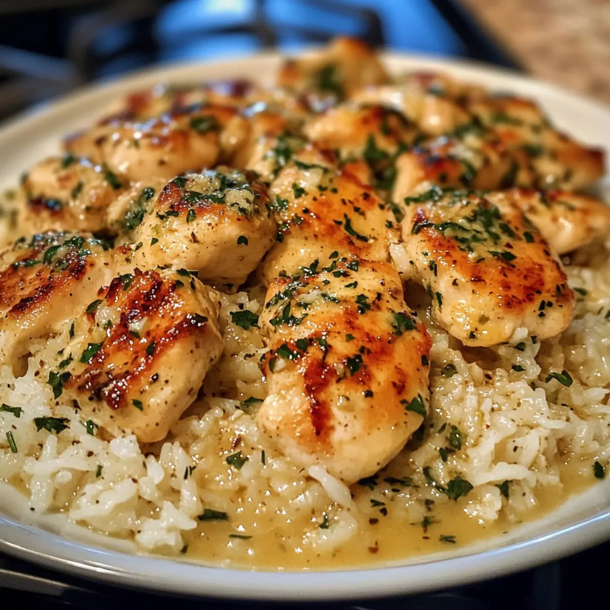 Hühnchen Scampi mit cremigem Knoblauch-Parmesan-Reis