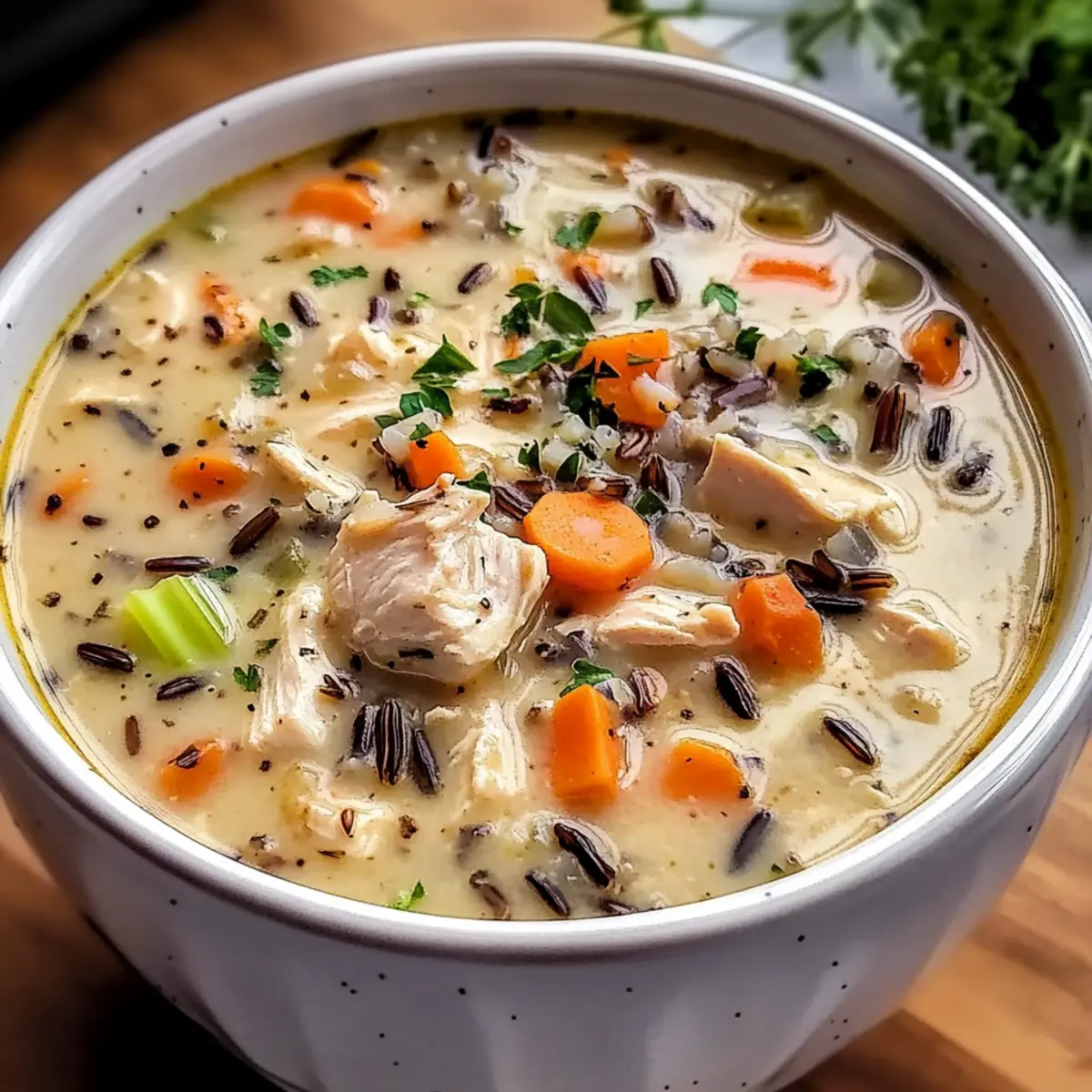 Cremige Hähnchen- und Wildreis-Suppe für kalte Tage