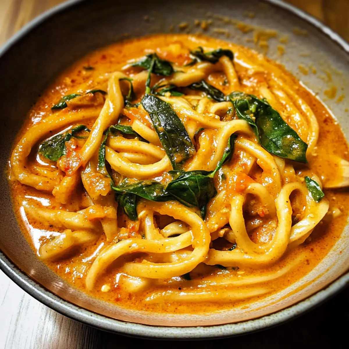 Cremige Thai-Rote-Curry-Udon-Nudeln